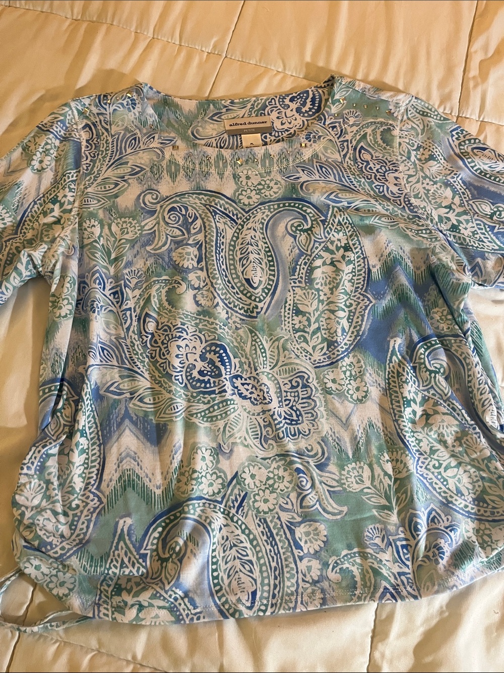 Alfred Dunner Blue & Seafoam Paisley Blouse PL
